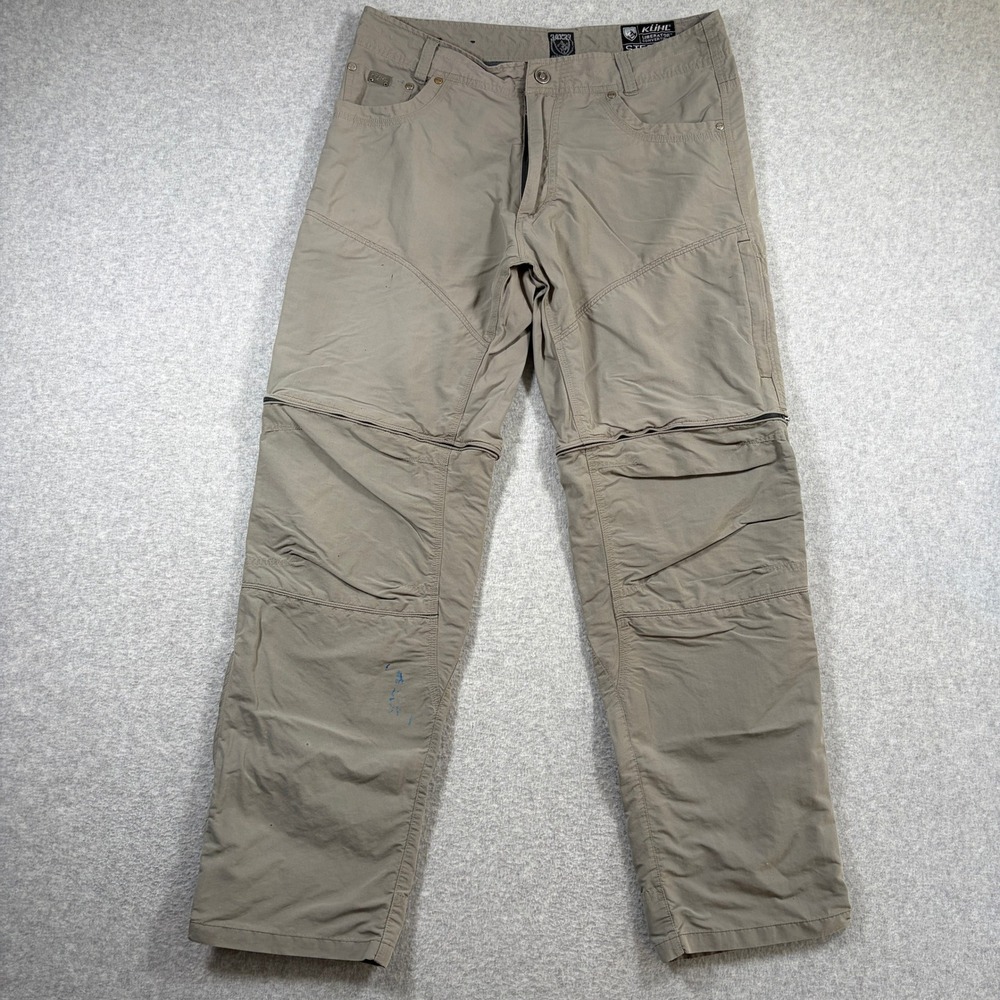 Kuhl Liberator Convertible Pants Mens 34x32 Khaki Stealth Zip Off Hiking Cargo